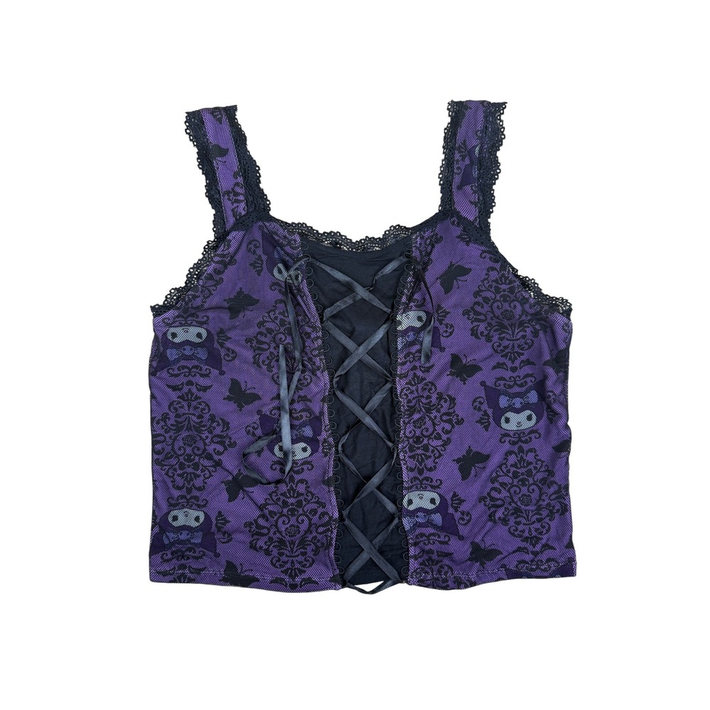 Sanrio MD Kuromi Cami Mall Goth Purple Mesh Lace Up Top